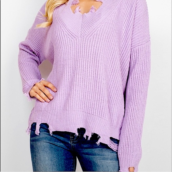 Miracle Sweaters - 🔴 4/$15 Boutique Miracle lavender distressed knit cozy sweater sz M/L NWT